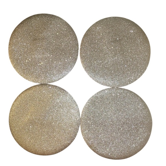 Placemats-Holiday Set of 4 Metallic Glitter Round Placemats 15” Polyvinyl Gold - Picture 2 of 4